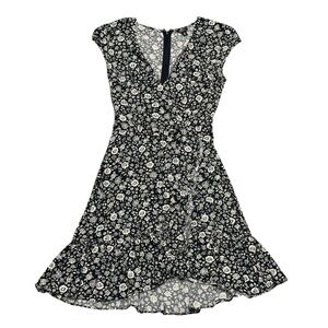 J. Crew Navy and White Floral V-Neck Mini Dress